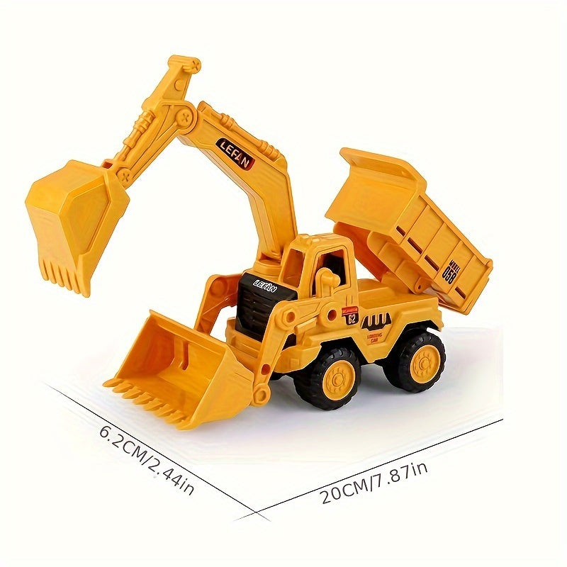 A versatile construction playset featuring an excavator, pusher, and tipper - perfect for young ones. Made from durable plastic and produced in China, this makes an ideal gift.