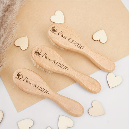 A charming engraved hair brush with a personalized cartoon wooden design, customized with your name. A unique and thoughtful gift option for Mother's Day or Father's Day.