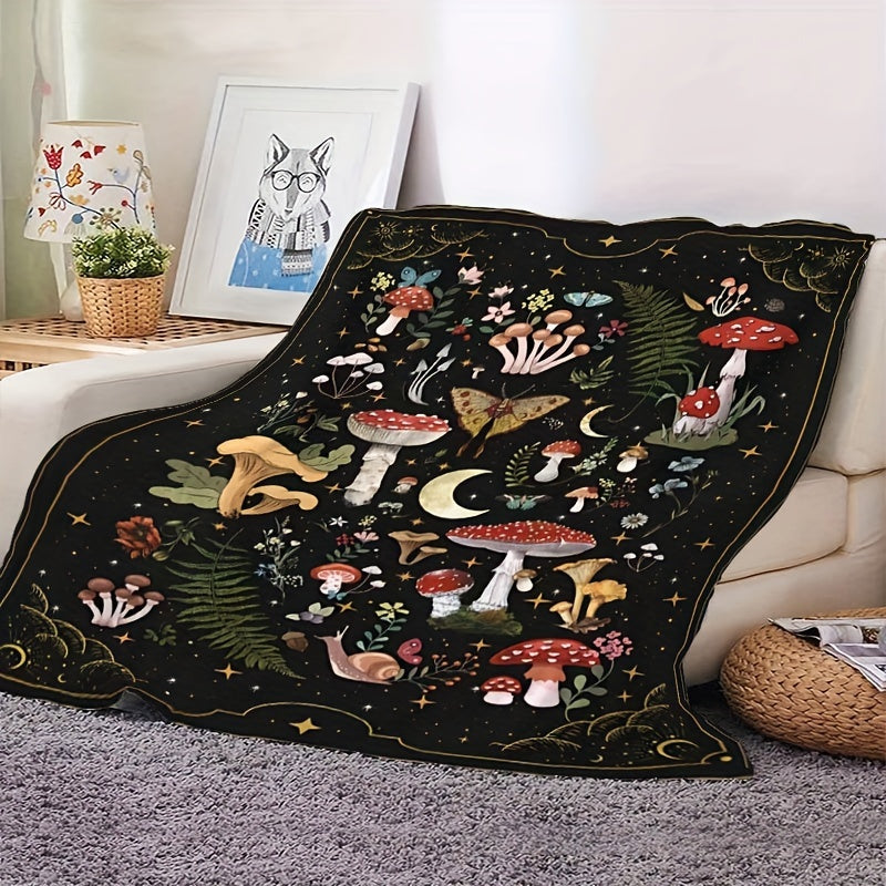 Top Pick for Customers: Comfy Mushroom & Butterfly Flannel Throw Blanket - Luxuriously Soft, Cozy, and Hypoallergenic for Sofa, Bed, or Workspace - Ideal Present for Gothic Witch Christmas