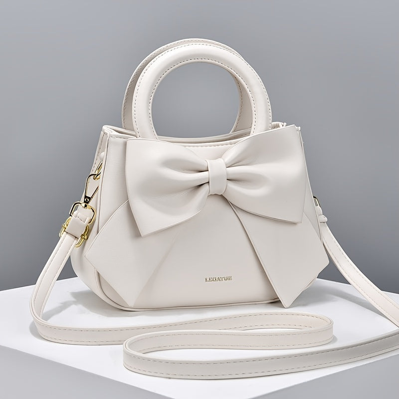 Solid color bow zipper small bag for ladies