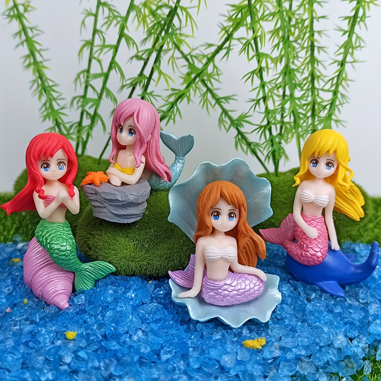 Akvarium bezatish uchun miniatur mermaid haykallari, mox manzarasi, qo'l san'ati bezaklari, sovg'alar