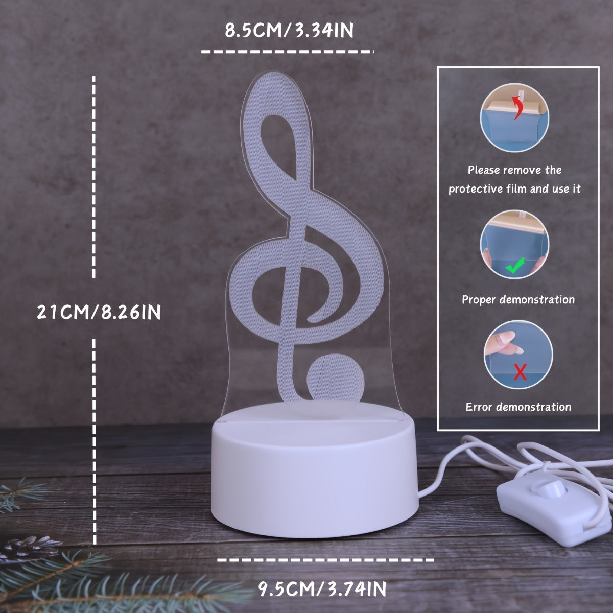 USB-powered 3D music note night light, perfect for bedroom decor. Ideal gift for boys and girls on birthdays or holidays.