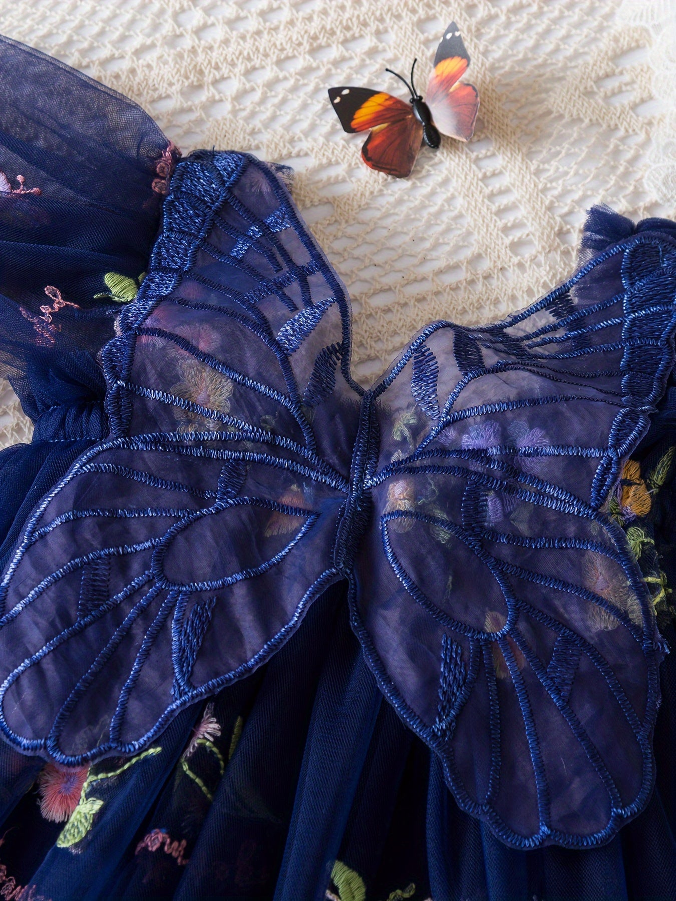 Girls Butterfly Princess Dress with Wings and Floral Mesh - Perfect Holiday Party Gift