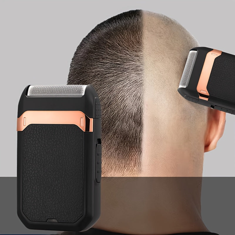 Men's cordless electric shaver in fashionable black rose Golden design, effectively trims beards, sideburns, and heads. Ideal for outdoor travel and makes the perfect Valentine's Day gift.