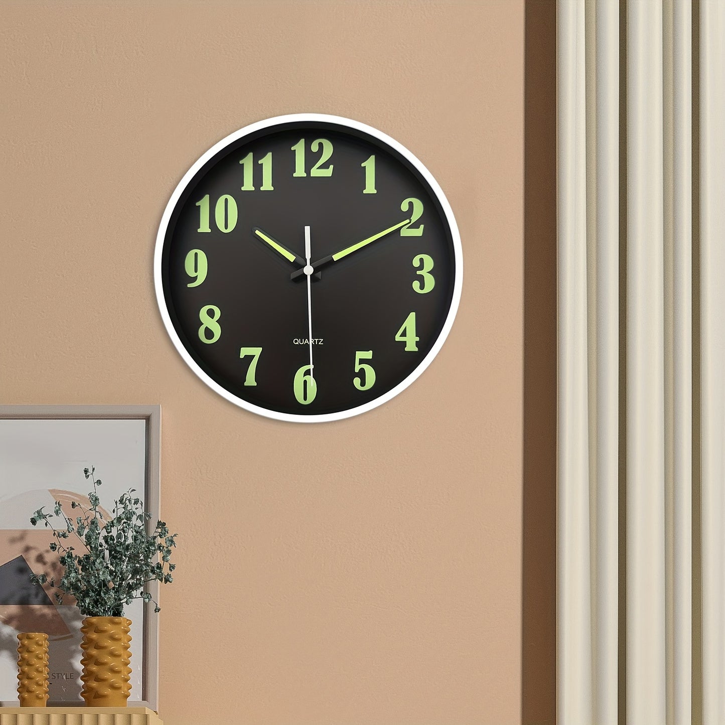 Constantplanet 8-inch European wall clock with luminous green numerals, silent operation, and battery-powered. Ideal for living rooms, dining rooms, bedrooms, and outdoor decor.