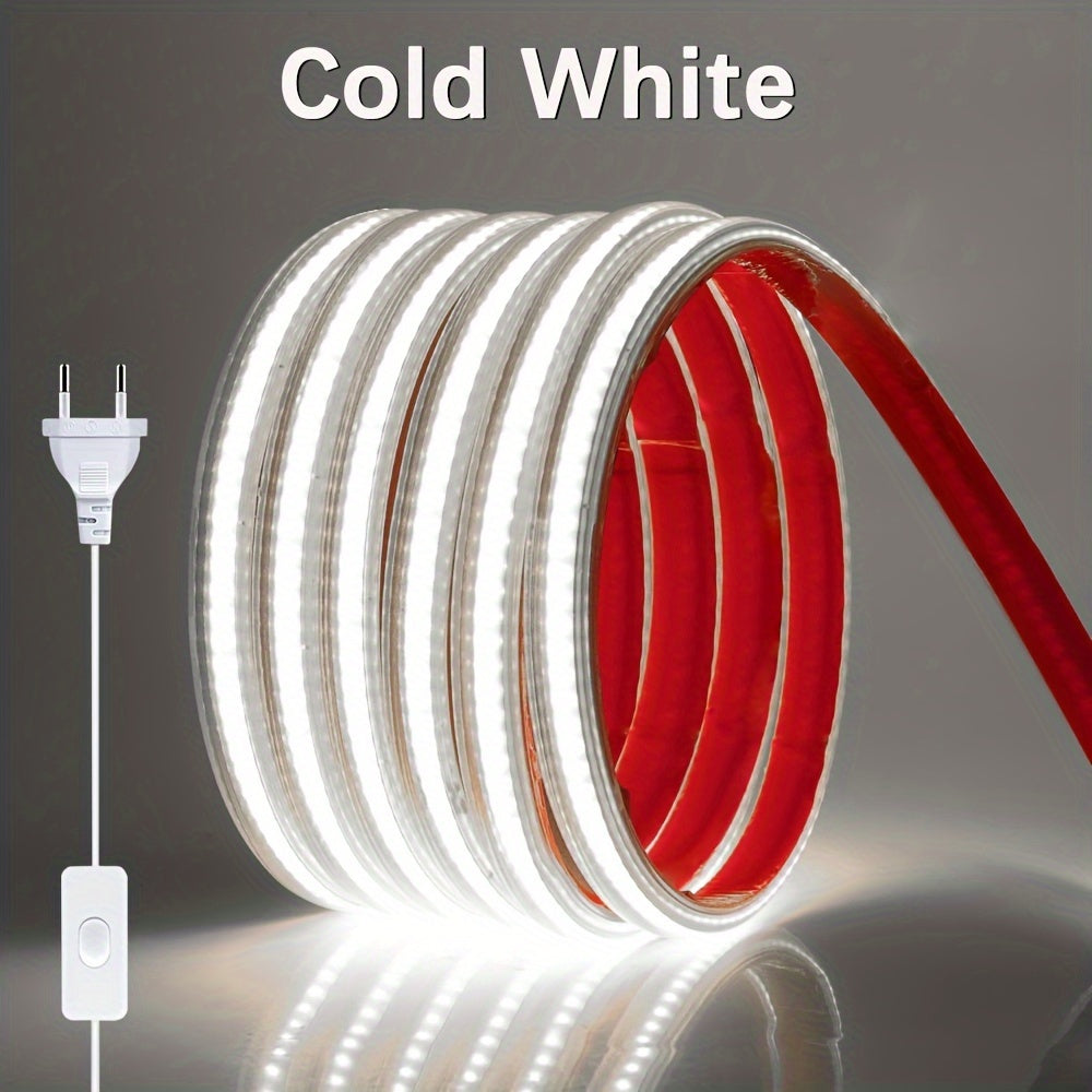 ZGREDED High-Brightness COB LED Strip Lights, Flexible & Cuttable to 49.99cm, 220V, Double-Sided Adhesive Included for Easy Installation in Various Areas