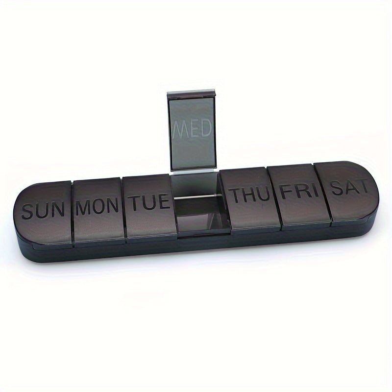 Large weekly pill organizer with 7 compartments for vitamins and fish oil, in a travel-friendly case.