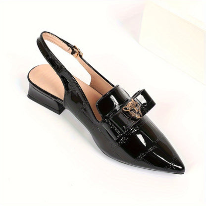 Women's Elegant Slingback Heels with Pointed Toe Chunky Heel and Faux Leather