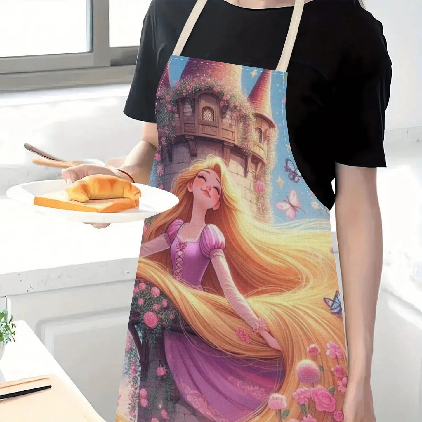 Waterproof Cinderella-themed apron from Disney with a vibrant cartoon print, made of durable polyester, perfect for use at home, hotels, restaurants, and more.