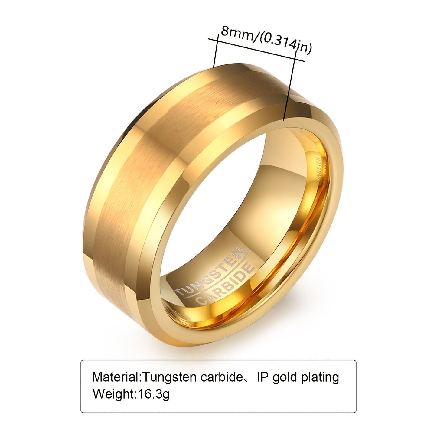 [Customer Favorite] Stylish 8mm Gold-Plated Tungsten Carbide Ring, Ideal for Fashionable Couples - Perfect for Engagement or Wedding, Featuring Beveled Edges - Suitable for Men and Women