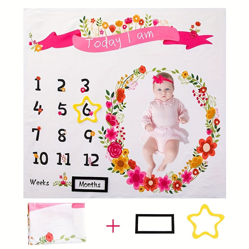 Monthly Growth Record Blanket for Youngsters - Perfect for Creative Photography Props, Made of Soft White Polyester