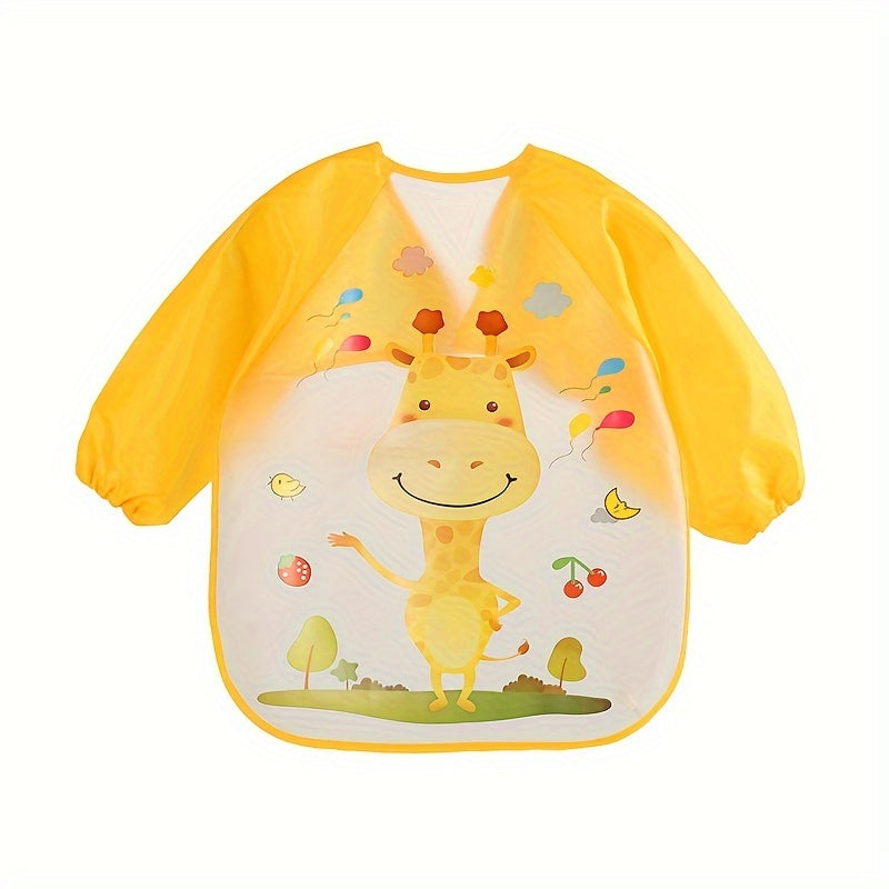 Durable Water-resistant Apron with Cartoon Print, Reversible, Long-sleeved, for Mess-free Eating