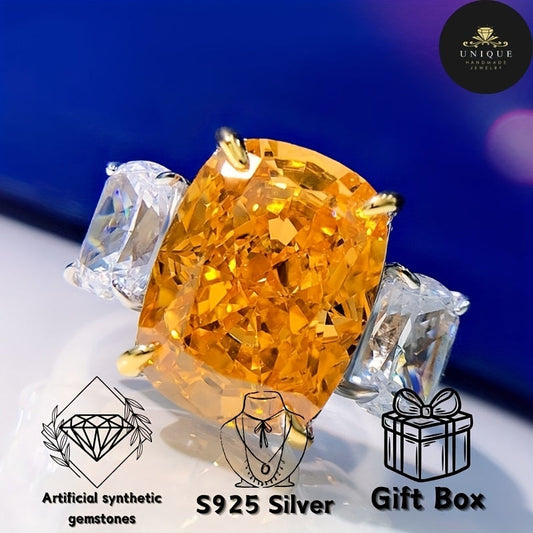 Vintage Floral Design Orange Rose Ring in 925 Sterling Silver with High Carbon Gemstones, changes color. Perfect for parties and holidays, comes in a beautiful gift box for easy gifting. Random gift box included. 2024 edition. Size 10*13.