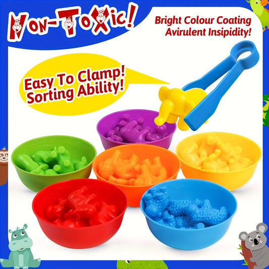 Animal Counting Toy Set with Color Matching and Sorting Bowls - Great for Early Learning, Math Skills, and Sensory Play in Preschoolers - Perfect Gift for Kids for Christmas, Halloween, and the Holidays.