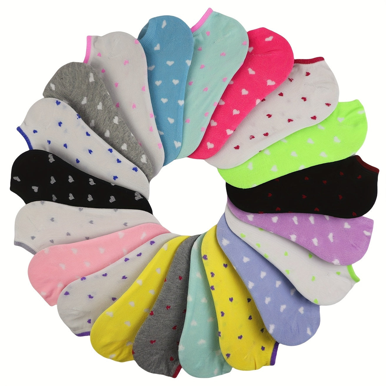 20 pairs of candy-colored, lightweight, and breathable low cut ankle socks for women.