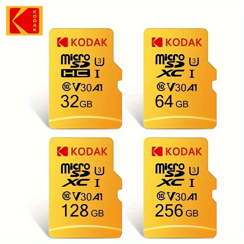 KODAK MicroSDXC memory card for high-speed 4K video recording, available in 64GB/128GB/32GB sizes. Ultra performance, no battery needed.