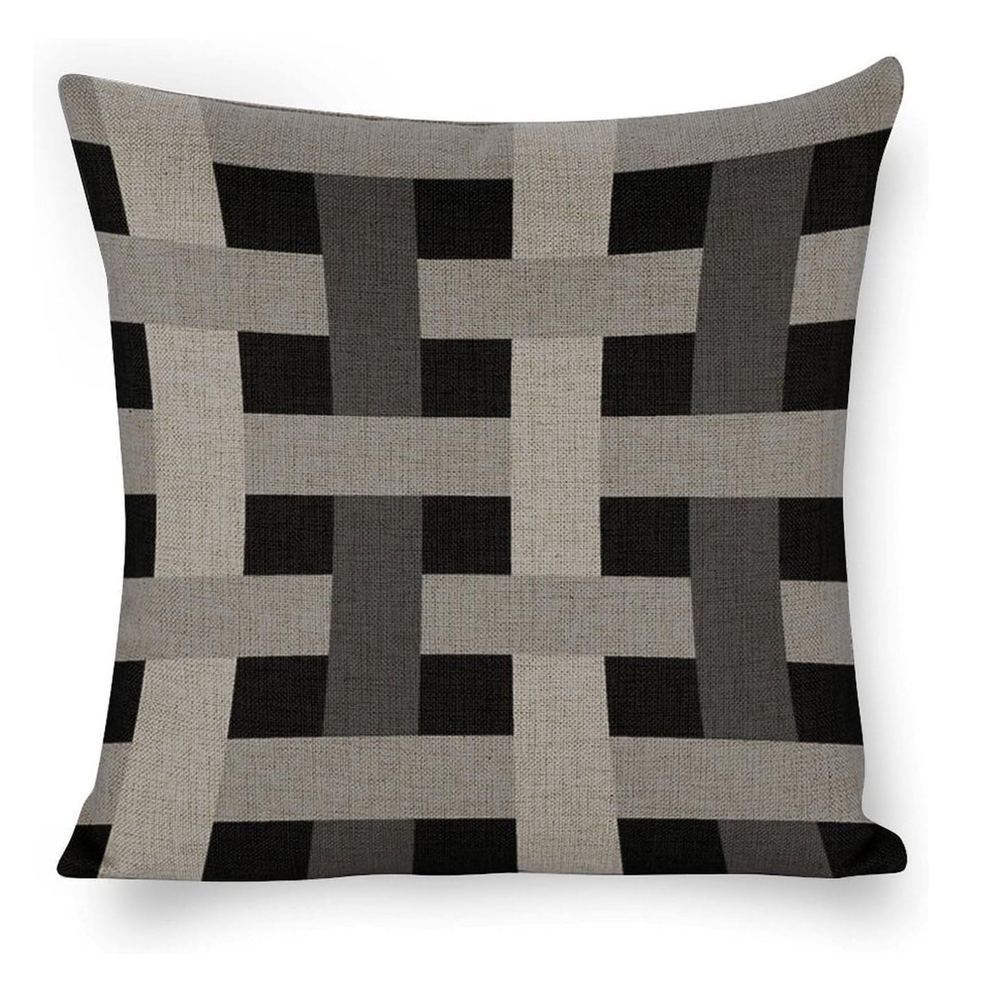 Contemporary Art Chic Black & Grey Linen Pillowcase with Zip Closure - Machine Washable for Living Room Sofa or Bedroom Decor, Perfect for Adding Style to Your Couch with Decorative Pillows