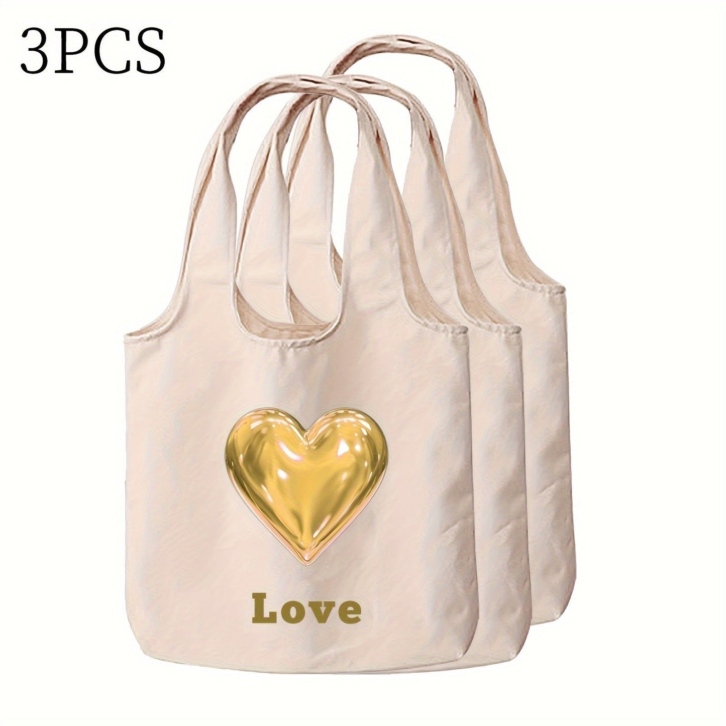 Customize your tote bag with custom text and a heart pattern. Available in sets of 1, 3, or 9 pieces, this personalized canvas bag can be printed on both sides. Perfect for daily commutes, outdoor picnics, parties, traveling, and shopping.