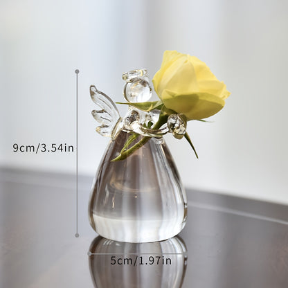 Stylish glass vase shaped like an angel, versatile for fresh or dried flowers, ideal for living room or dining table decor, no batteries needed.