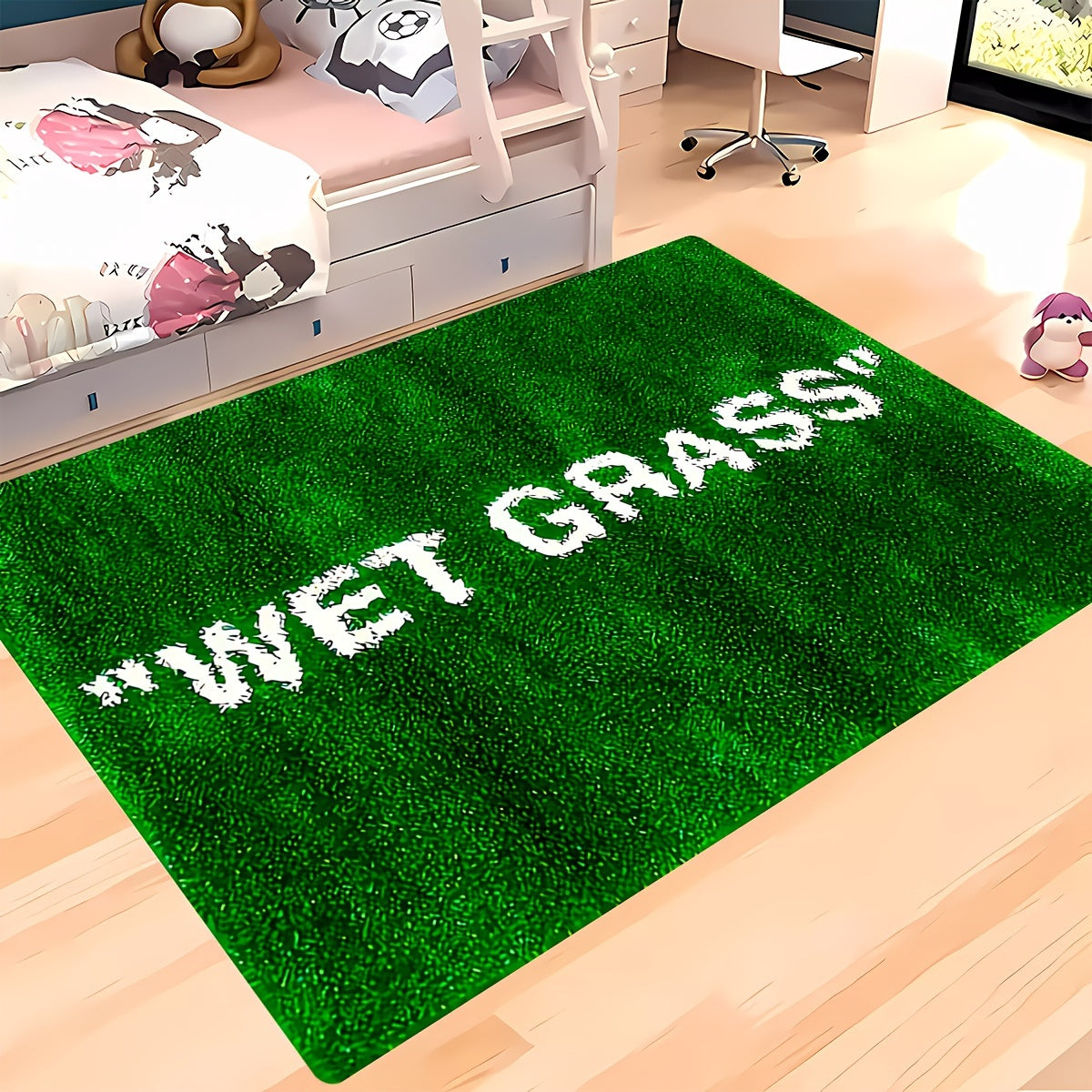 Add a touch of nature to your home with this 1pc Green Grass Wet Texture Area Rug. Designed with a non-slip backing, this rug is machine washable and perfect for decorating living rooms, bedrooms, kitchens, and dining rooms. Create a casual and cozy