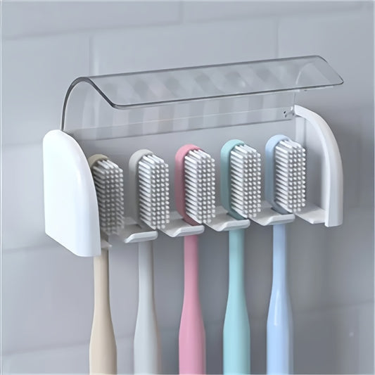 Wall mounted toothbrush holder holds up to 5 toothbrushes, no electricity required, ideal for dorms and showers.