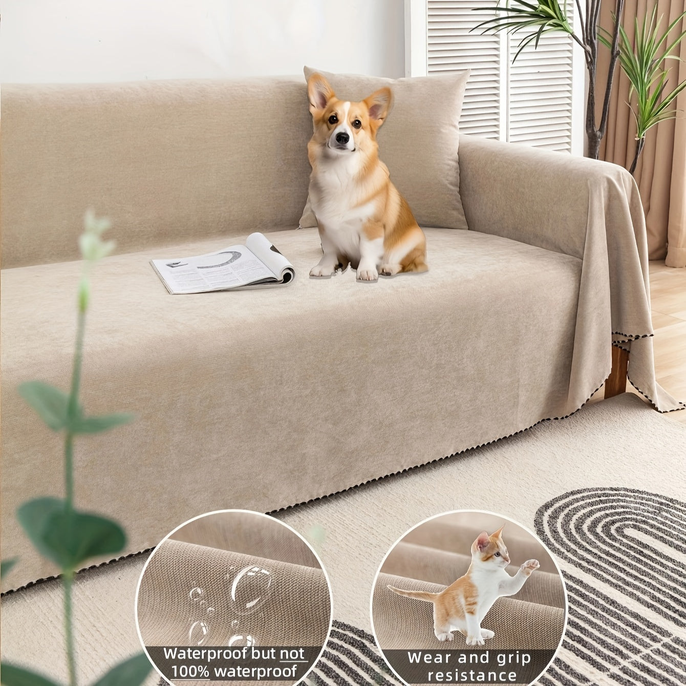 Multi-season, pet-friendly sofa cover with minimalist design protects against scratches, machine washable, ideal for L-shaped and single-seat sofas.