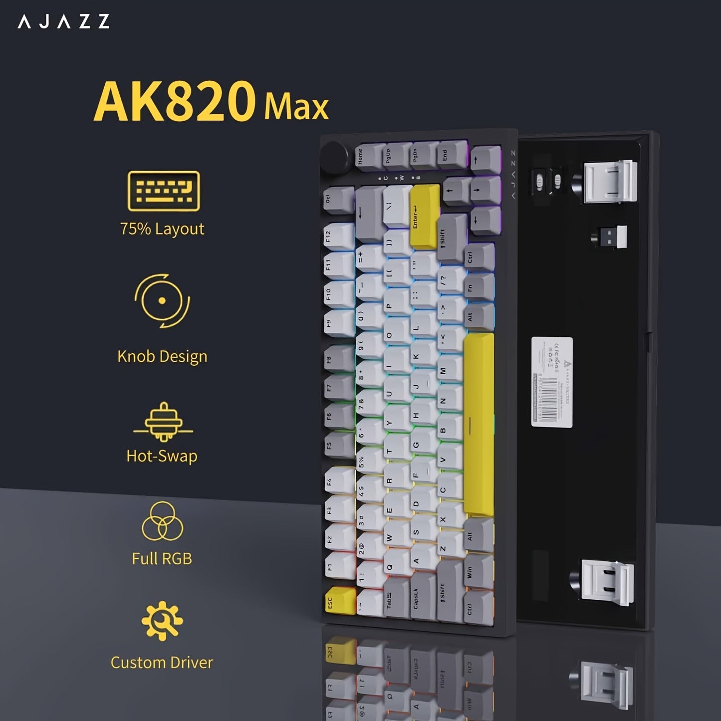 AK820 MAX is an upgraded mechanical keyboard with a magnetic switch, Type-C wired connection, and cool RGB lighting effects, suitable for gaming, esports, and office use.