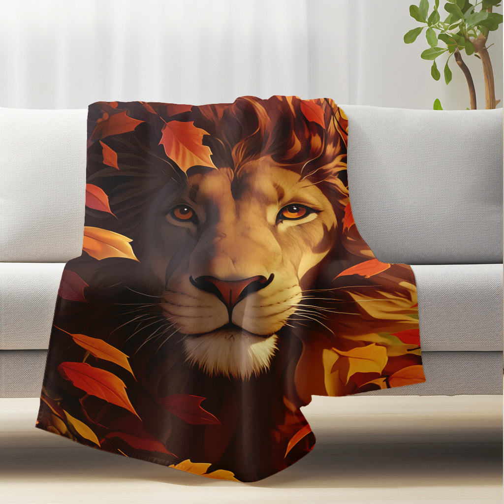 Stay cozy this fall with our Autumn Lion Portrait Flannel Throw Blanket. This contemporary-style blanket is perfect for all seasons and is designed to be anti-tear. Featuring a digital print of a majestic lion, this blanket is made from soft, warm