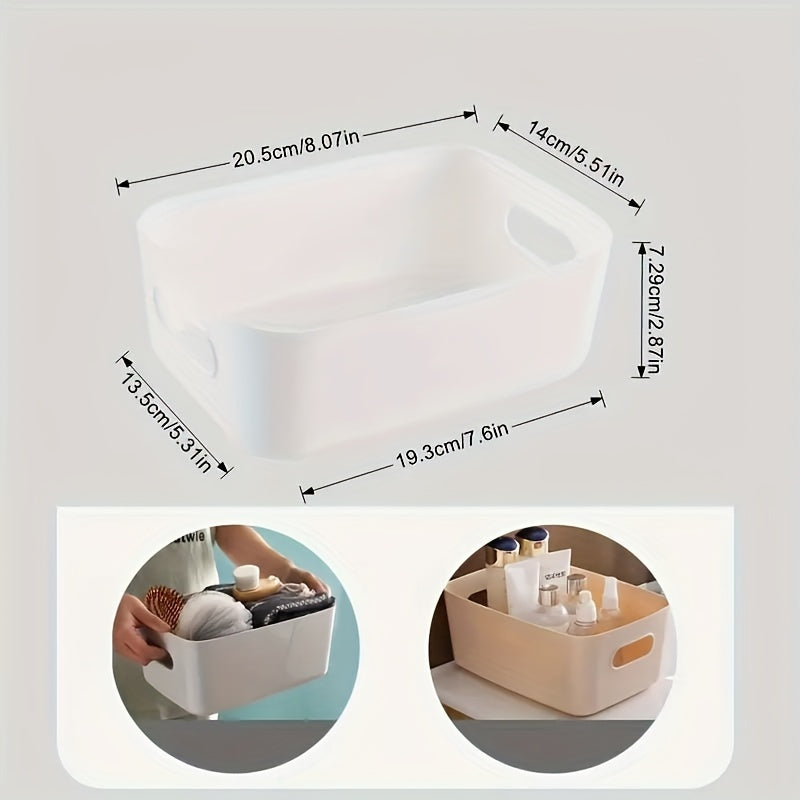 3-piece plastic storage basket set for cosmetics, kitchen, and bathroom essentials to organize home clutter efficiently.