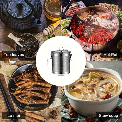 Stainless Steel Spice Infuser for Loose Leaf Tea, Herbs, Soups, and Seasonings - Durable and Reusable with Fine Mesh Strainer and Extended Chain for Easy Brewing in the Kitchen