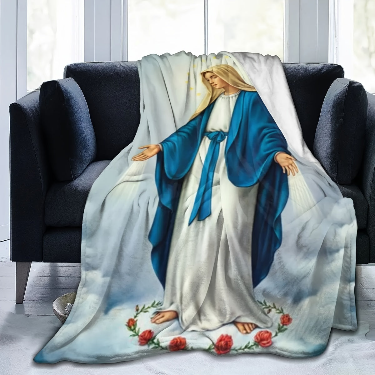 Virgin Mary Blanket - Our Lady Of Guadalupe Flannel Blanket, a Cozy and Fuzzy Gift for Mom. Perfect for Sofa, Couch, Bedding, or Living Room.