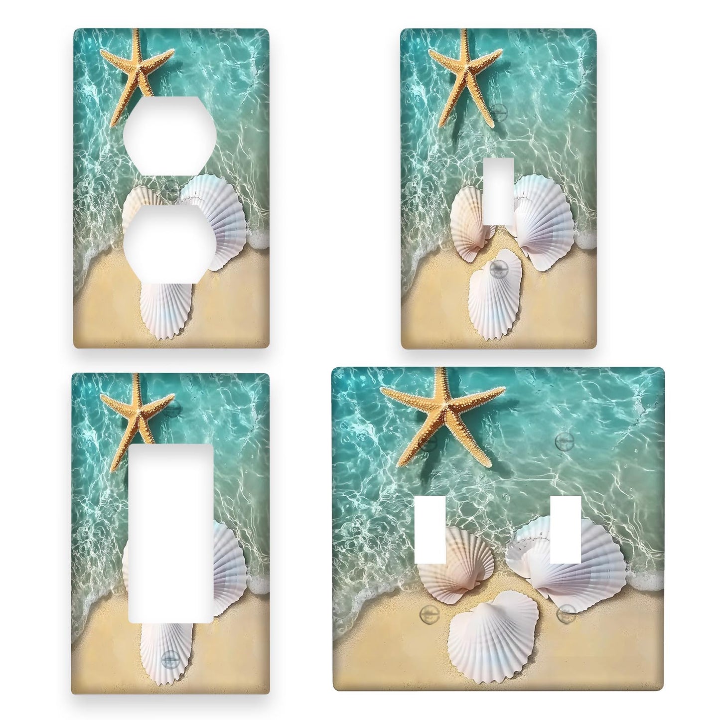 Beach shell starfish wall plate, decorative light switch cover, easy to clean, for indoor/outdoor use.