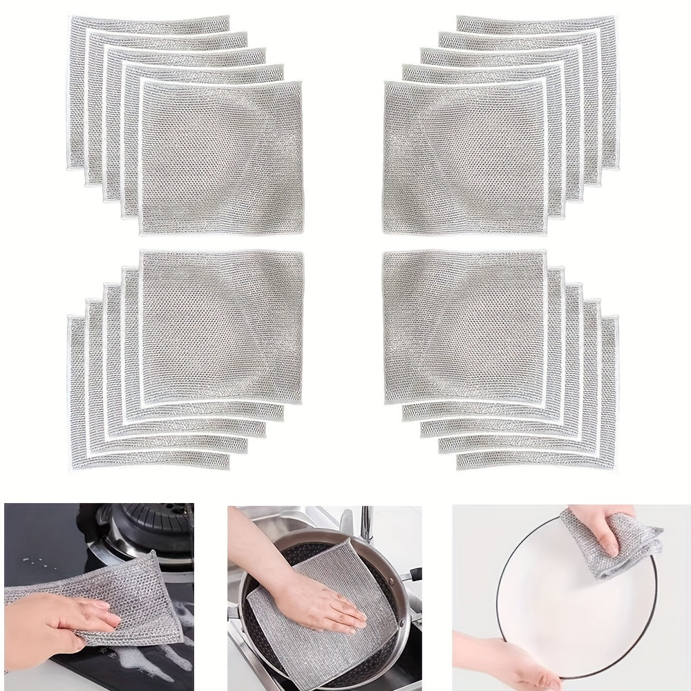 Set of 20 Microfiber Steel Fleece Scrub Pads - Ideal for both Wet and Dry Cleaning, Gentle on Surfaces and Tough on Grime, Great for Various Home Areas such as Kitchens, Bathrooms, Countertops, Stoves, and Sinks - Convenient and Long-lasting Cleaning