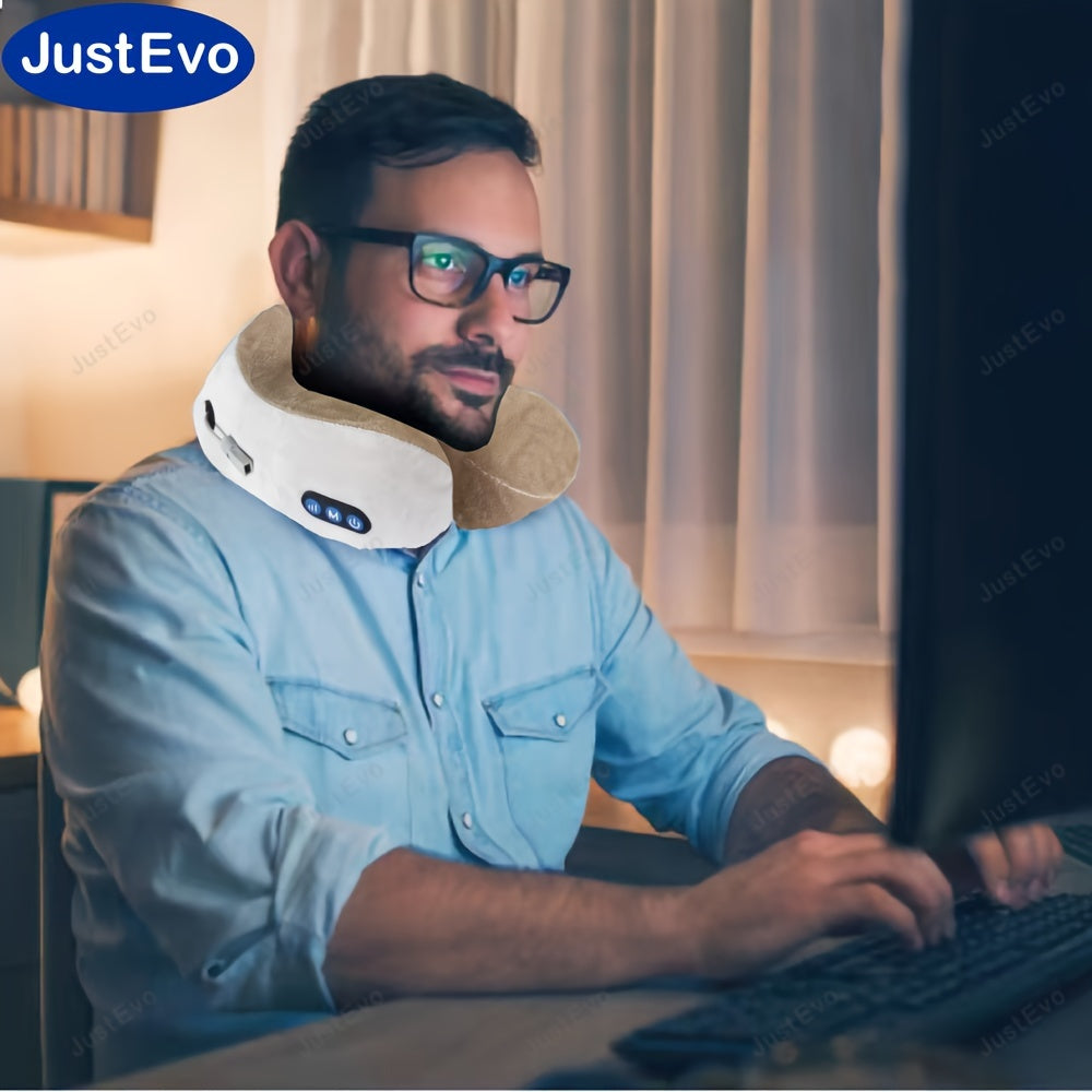 JustEvo Electric Neck U-shaped Pillow: Relaxing neck massager for home, office, and travel; great gift idea.