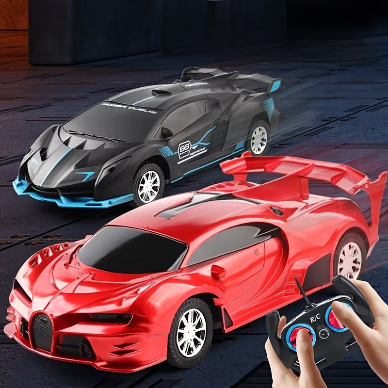 High-speed RC drift racing car with LED lights in red, blue, or black - perfect holiday gift for winter.