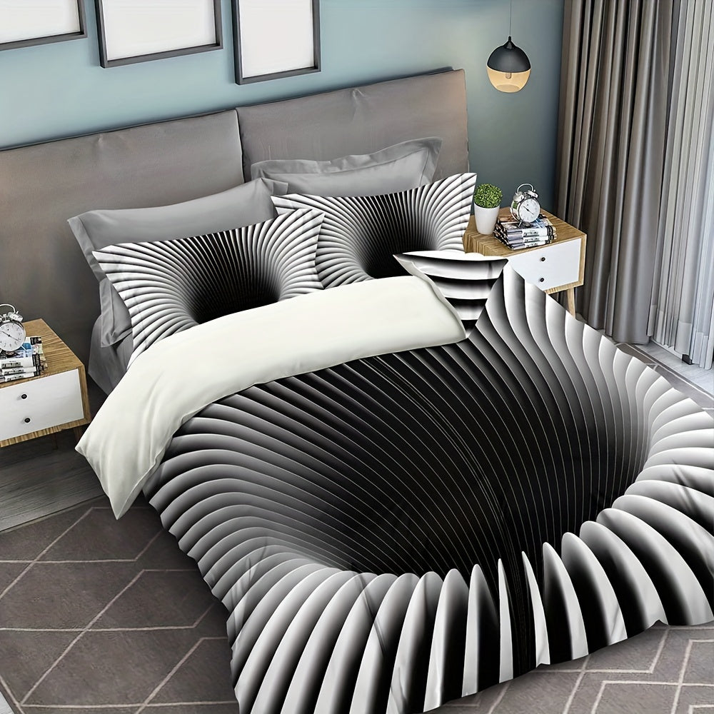 Black Hole Print Bedding Set, 3-piece Duvet Cover Set, includes Soft Comfortable Duvet Cover and 2 Pillowcases, suitable for Bedroom or Guest Room (Duvet Cover and Pillowcases only, core not included)