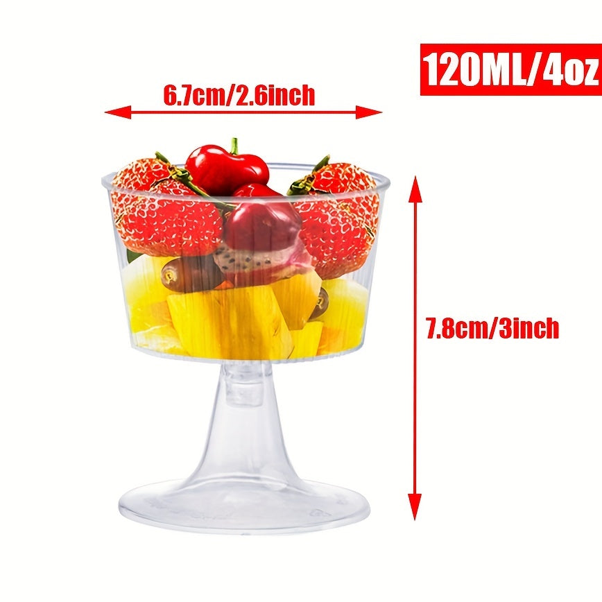 25 pieces of disposable plastic martini glasses that are clear and tall, perfect for cocktails. These reusable shooter glasses are ideal for serving dessert, appetizers, pudding, and trifles at parties.