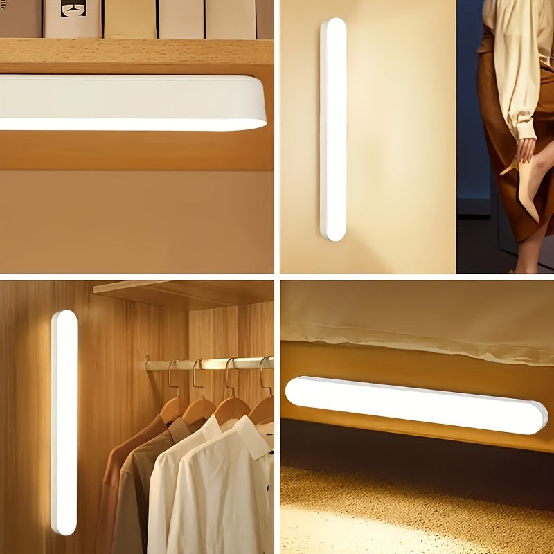 YIIXUYO Rechargeable LED Strip Light - Touch-Controlled, Wireless Charging, USB Powered- for Kitchen, Bedside, Wardrobe - Easy to Install, White Rectangular Design, Durable Plastic Body.