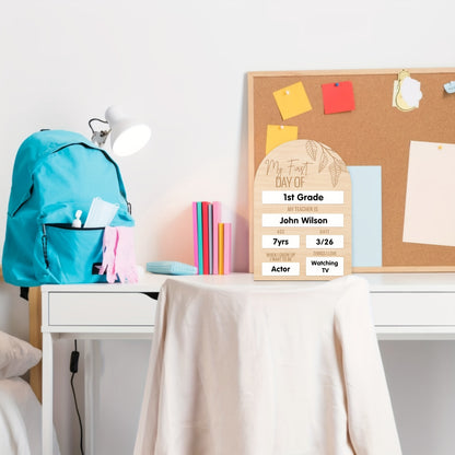 Wooden milestone board for first day of school memories, no electricity required, school-themed display for boys and girls.