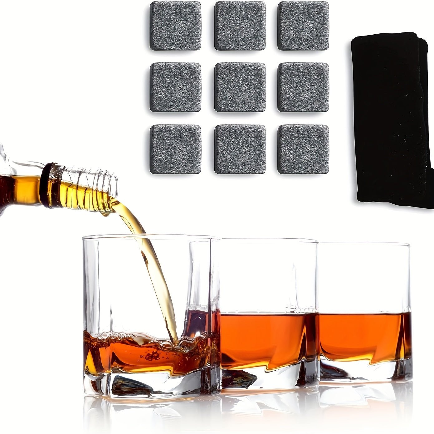 Whiskey Stones Gift Set - Includes 6, 9, or 12pcs of Ice Stones, Ice Cubes Chillers, Reusable Chilling Rocks Stone - Perfect for Father's Day, Anniversary, Birthday or as a Gift for Men - Complete Wine Set