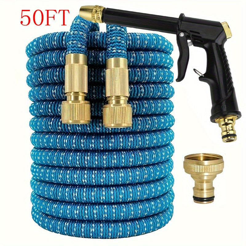 Retractable water hose with spray gun for car and garden washing.