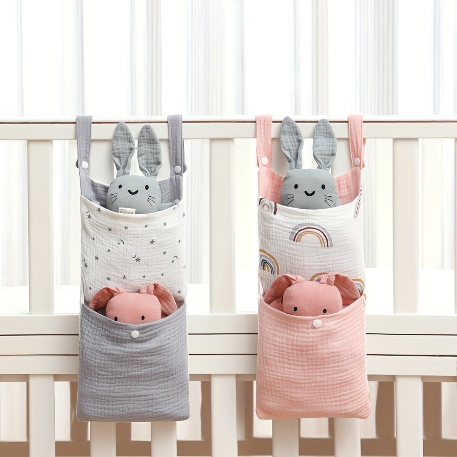 This Dual Pocket Hanging Storage Bag is the perfect bedside organizer for a youngsters' room. It is ideal for storing toys, diapers, and bottles, making it perfect for strollers and home organization. It also makes an excellent Thanksgiving or Christmas