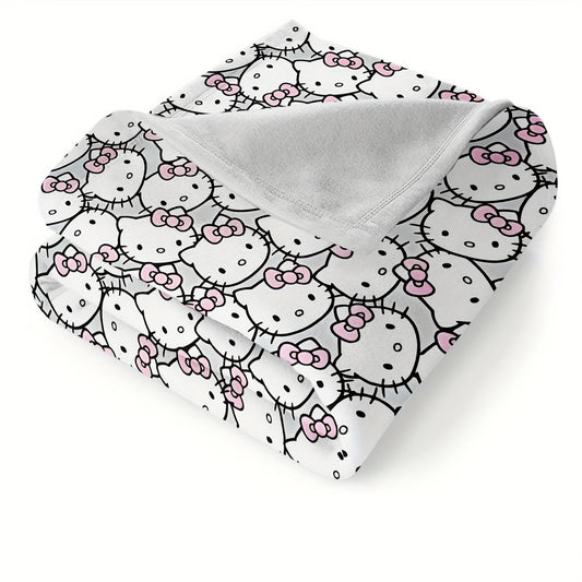 Stay warm and cozy with this adorable Sanrio Hello Kitty Print Flannel Fleece Throw Blanket! Perfect for adults, this all-season blanket is incredibly soft and plush, making it ideal for snuggling up on the sofa, bed, or even while camping or traveling.