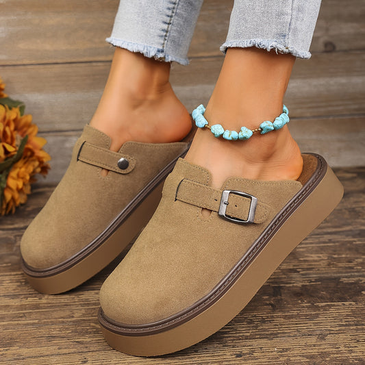 Casual buckle loafers for women with all-season comfort features, PU upper, rubber sole, flannel insole, and retro thick sole from Taizhou.