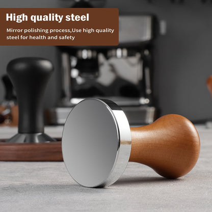 High-Quality Espresso Tamper with Wooden Handle - Available in 51/53/58mm Sizes, Featuring a Flat Bottom Design for Precise Tamping, Made of Rust-Proof Steel, Perfect for Baristas and Home Brewers, Handcrafted Tamper for Coffee Grounds, Essential