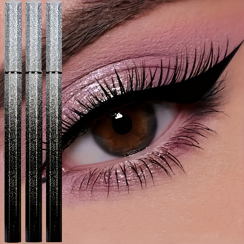 Pack of 3 Black Eyeliner Pens with Ultra-Thin Starry Sky Glitter. Long-lasting and quick-drying for precision eye makeup.