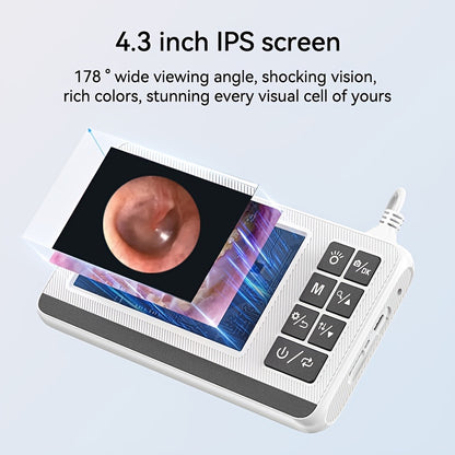 4.3-inch visual ear picking tool with 3.9mm camera, battery-powered, safe & easy-to-use for adults & youngsters. Records high-quality photos & videos in 1080p resolution, white.