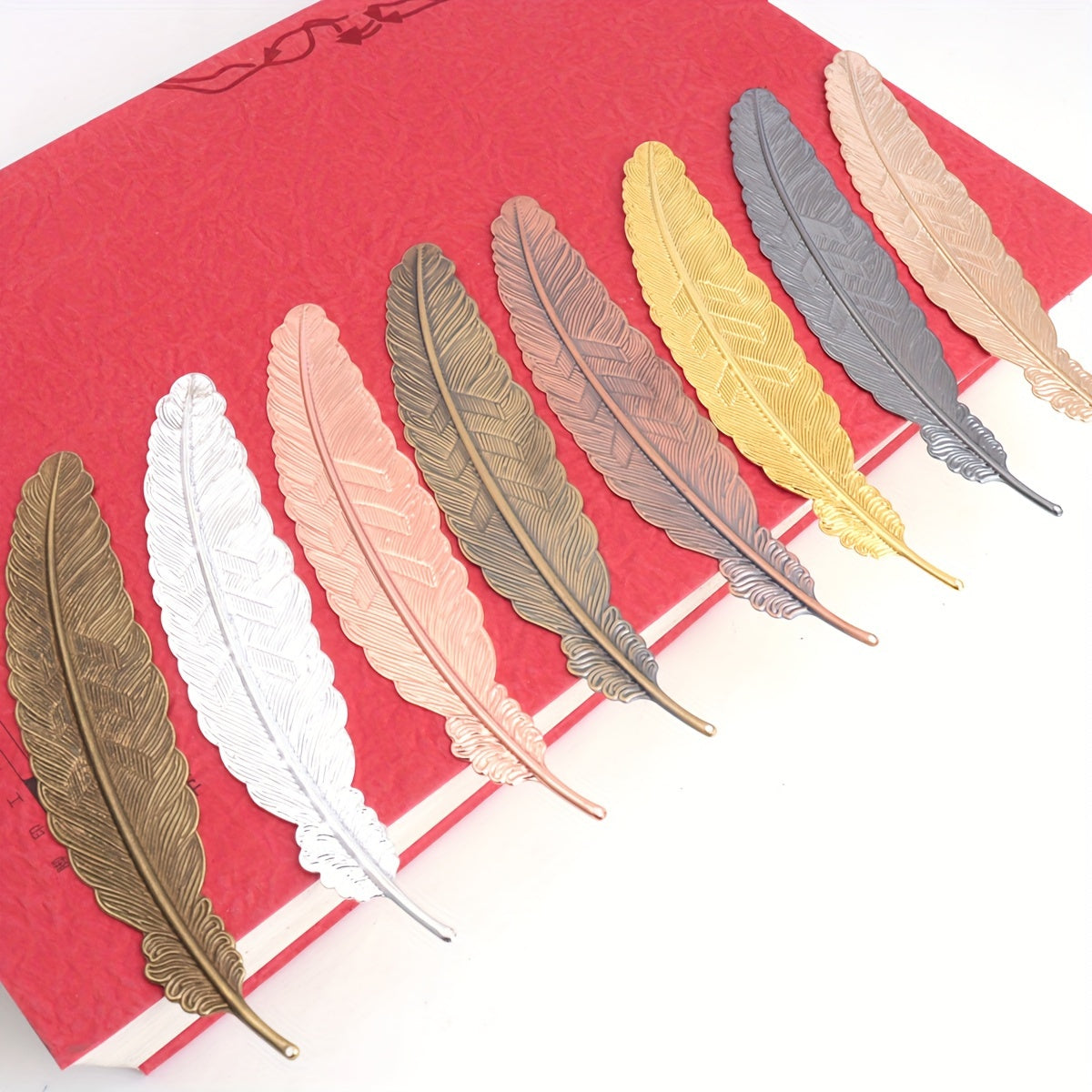 Set of 8 or 10 Elegant Copper Feather Pendants in Multicolor, for DIY Jewelry and Bookmarks. Geometric Patterns with Graceful Theme, No Plating. Ideal for Valentine's Day and Spring Festival Crafts.