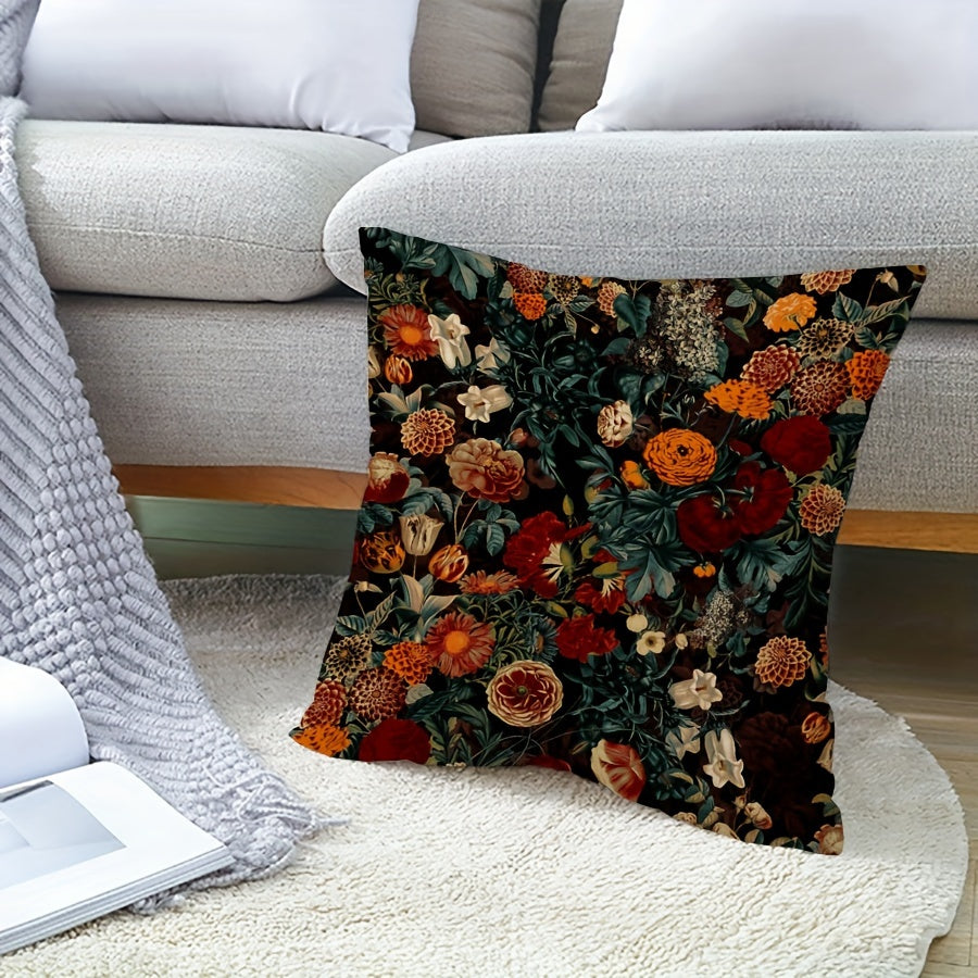 Botanical floral print velvety cushion cover in contemporary style, made of polyester peach skin, measuring 44.96x44.96 cm. Perfect for home, car, or room decor as a sofa accent pillowcase (pillow core not included).