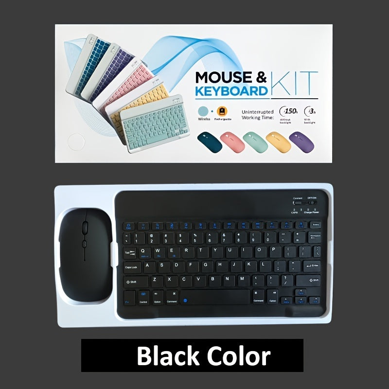 Portable keyboard and mouse combo for tablets - compatible with iPad, Android, Samsung, Xiaomi. Features wireless connectivity, rechargeable battery, optical motion detection, light green &